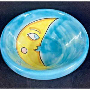 Ceramic Yellow Moon Sky Blue Bowl Starbucks Coffee Hand Painted Italy